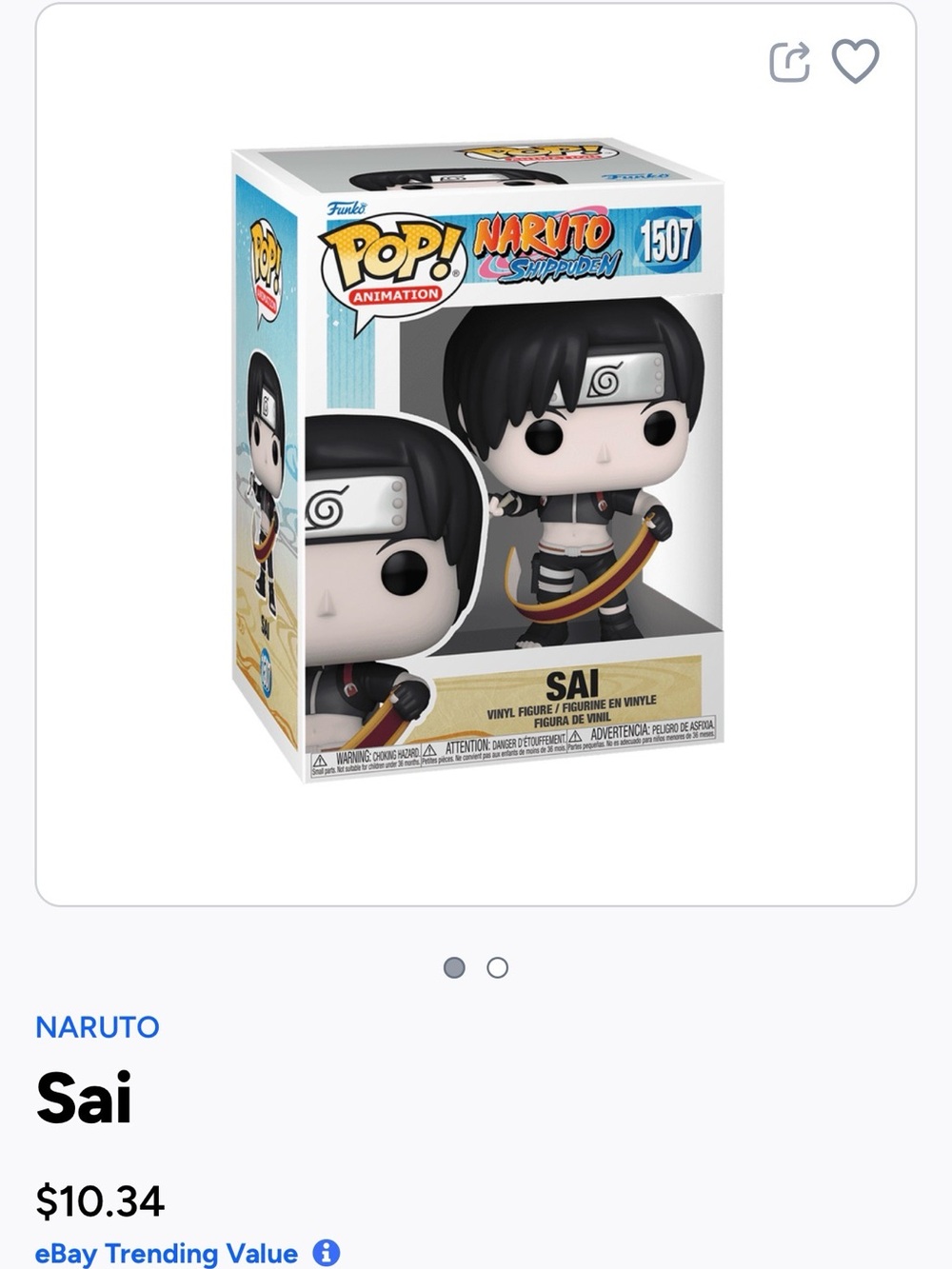 Funko Pop! Naruto Shippuden Sai Vinyl Figure - Black, Gray, Cream- 1507